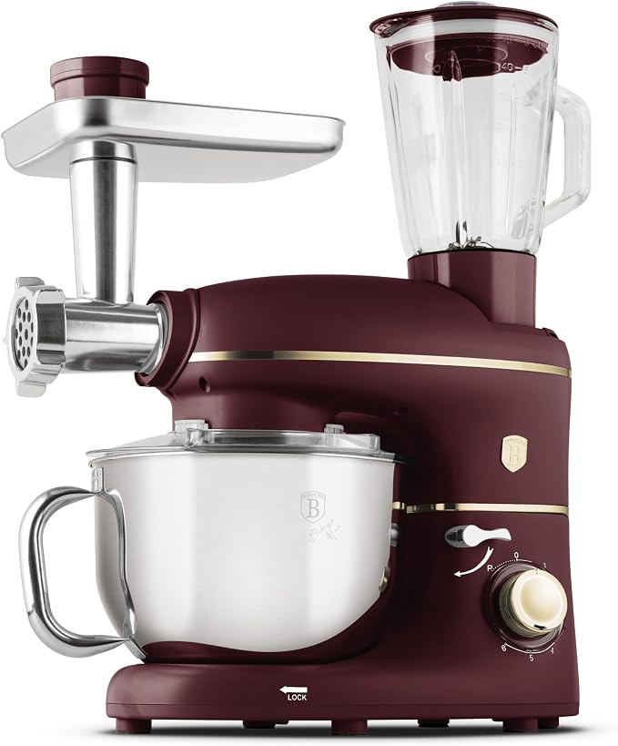 Berlinger Haus Food processor, 1500 W, 5.5 litre stainless steel bowl, meat grinder with tray and sausage filler, 3 pasta accessories, 1.5 l glass mixing bowl incl - Image 1