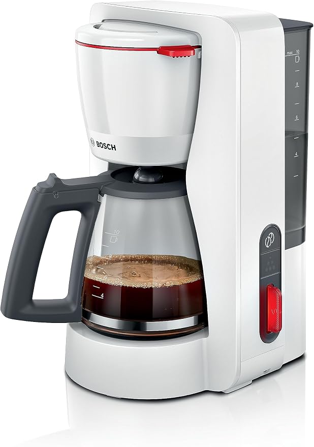 Bosch MyMoment TKA3M131 - Drip Coffee Maker - Glass Jug - Automatic Shut-Off - AromaPlus - Anti-Drip Function - Keep Warm - Easy Descaling - Colour: White - Image 1