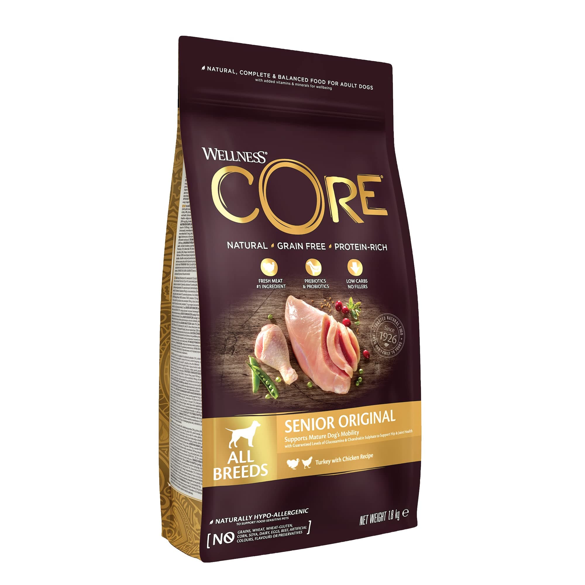 Wellness CORE Senior 1.8 kg, Chicken/Turkey - Cereal Free, Natural, Hypoallergenic, High Protein, High Meat Content, Mobility Boosting