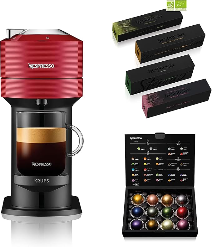 Krups Nespresso Vertuo Next Red + 52 Free Nespresso Capsules, 1.1L Coffee Machine, Espresso Drip Coffee, Large Cup, Freshly Ground Coffee, Nespresso Long Coffee, Gran Lungo YY4800FD - Image 1