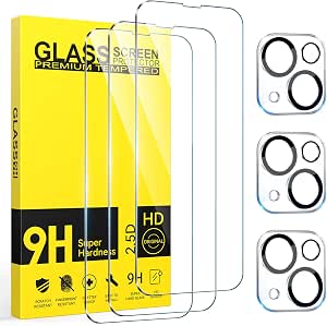 3 Pieces Tempered Glass Screen Protector for iPhone 14 with 3 Pieces Rear Camera Protector, Heavy Duty Anti-Scratch, Bubble-Free Screen Protector Film with iPhone 14 6.1 Inch - Image 1