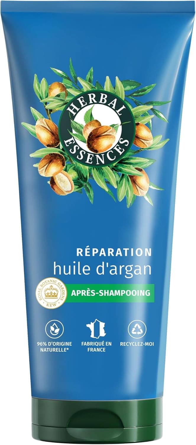 Herbal Essences Réparation Après-Shampoing Huile d'Argan 200ml Cheveux Abîmés. Nutrition Intense pour Cheveux Doux et Lisses. Ingrédients d'Origine Naturelle*, Végan et non Testé sur les Animaux