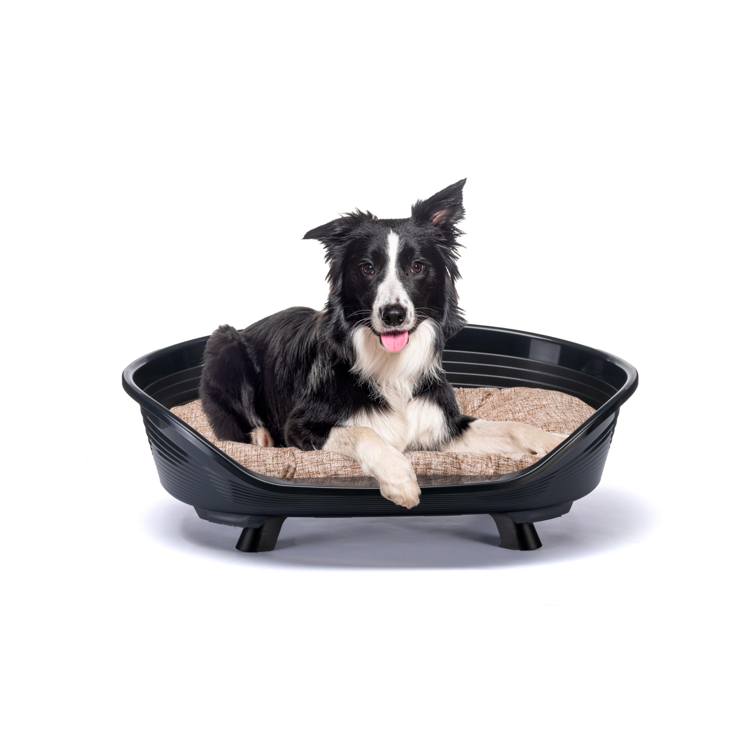 Ferplast Panier Chien avec Coussin en Coton, Lit sureleve chien, Lit pour Chien en Plastique Moyen, Plastique Recyclé, Corbeille Chien, Respirant Antidérapant, THRONE 82 x 59,5 x h 29,5 cm, Noir - Image 1