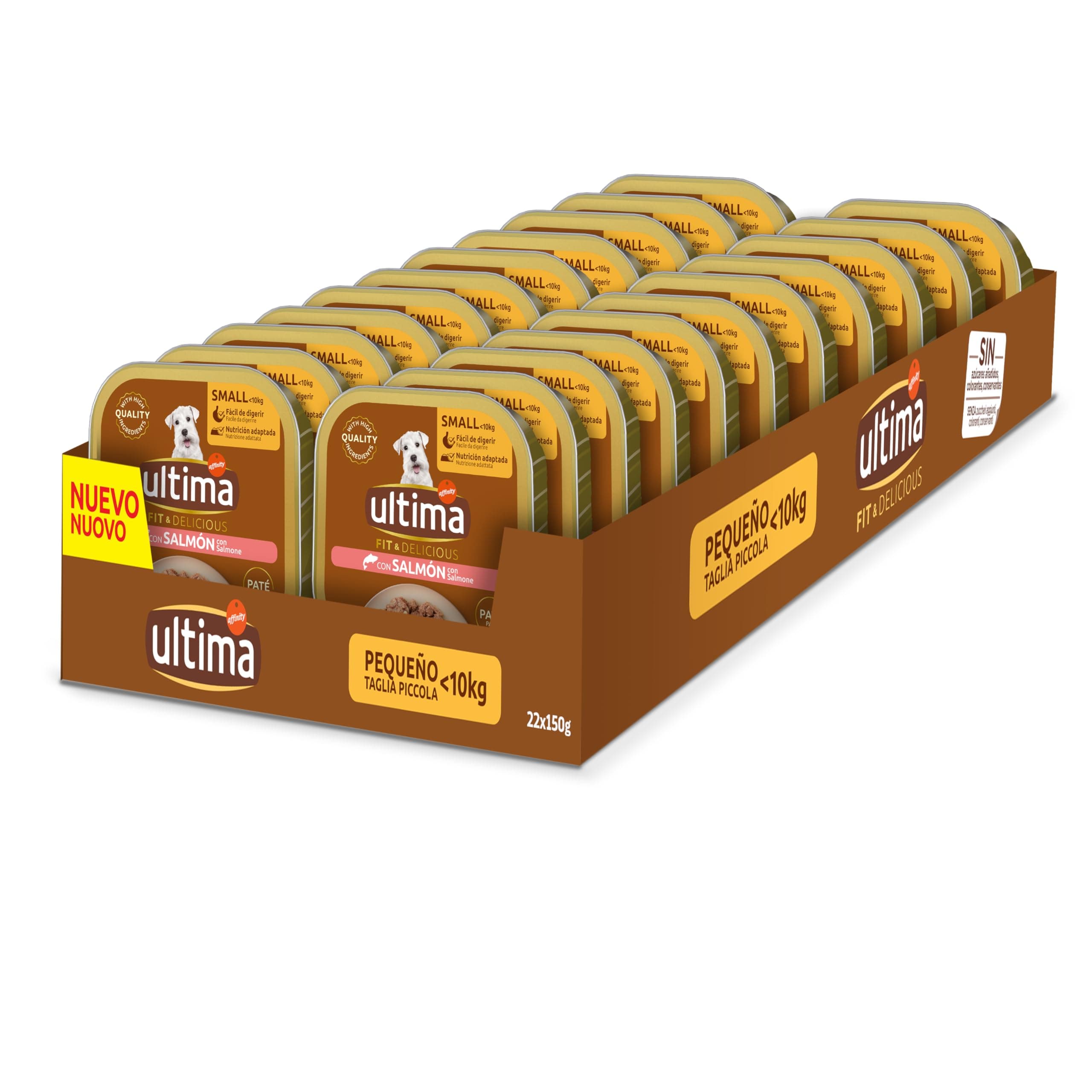 Ultima Fit & Delicious pour Chiens Mini pâté en Pot Saveur Saumon - Boîte 22 x 150 g