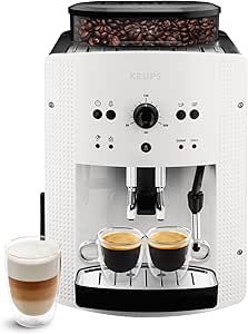 KRUPS Coffee Bean Grinder Machine, 2 Simultaneous Espresso, Automatic Cleaning, Cappuccino Steam Nozzle, Essential White EA810570 - Image 1