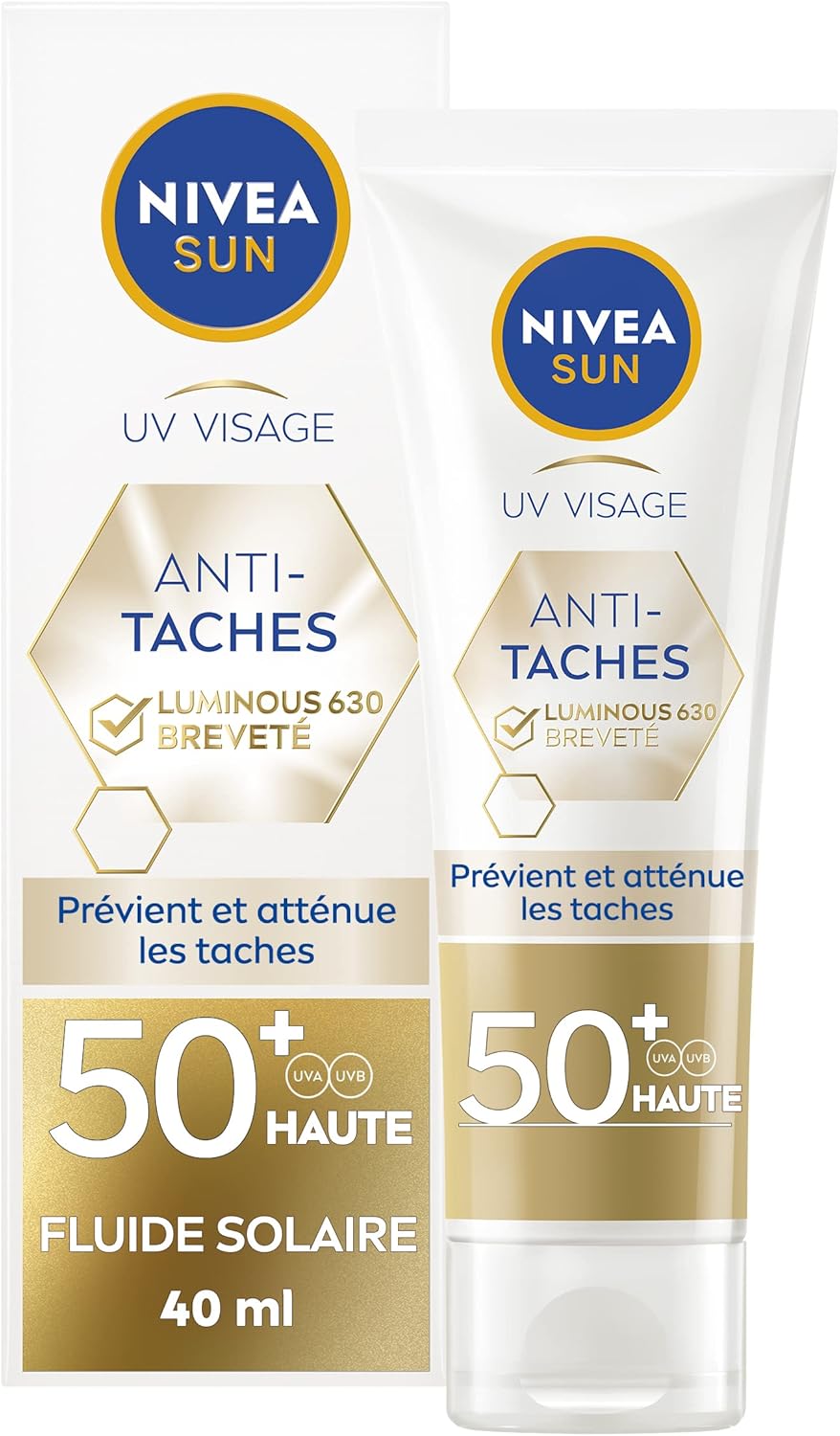NIVEA SUN Fluide UV visage Luminous 630 FPS 50+ (1 x 40 ml), Protection solaire anti taches à la formule légère et non grasse, Soin visage anti-âge protecteur quotidien - Image 1