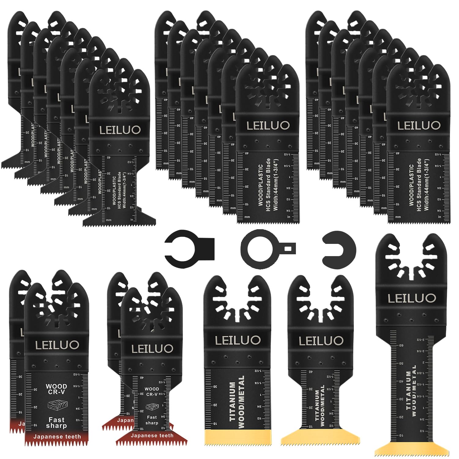 LEILUO 32 Piece Oscillating Tool Accessory Kit Ideal for Wood, Nails and Drywall Oscillating Saw Blades with Storage Bag Compatible with DeWalt Makita and More - Image 1