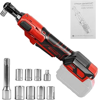 Clé à cliquet sans fil 3/8", compatible avec batterie Milwaukee M 18 V (sans batterie), 80 Nm, cliquet électrique sans balais avec adaptateur 1/4", tige d'extension et 7 douilles - Image 1