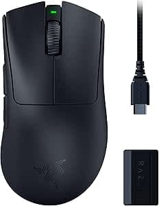 Razer DeathAdder V3 Pro Wireless Gaming Mouse + HyperPolling Wireless Dongle: 63g Lightweight - Polling 8K - Gen3-30K Optical Switches Optical Sensor - 6 Programmable Buttons - 90 Battery