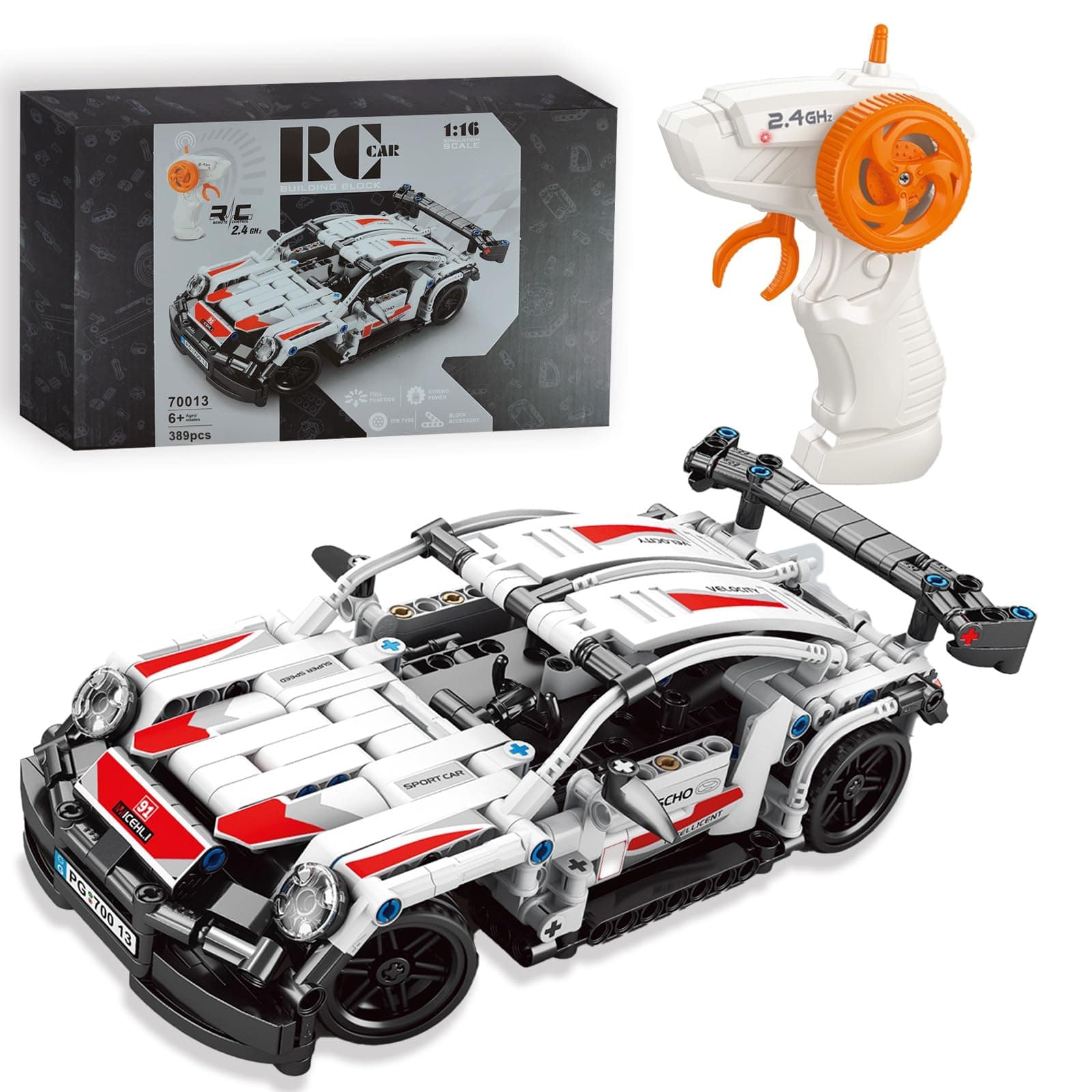 RC F1 Car For Ages 8+ Compatible with Lego Technic, Model White 389 Pieces 1:16 with Remote Control 2.4g Hz, Perfect Birthday Gift for Kids 10 11 12 13 14 15 Years Old