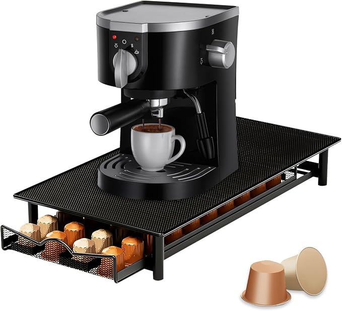 Coffee Pod Holder for Nespresso Capsules Holder Metal Storage with Sliding Drawer Large Capacity 36 Pods Non Slip Coffee Capsule Organizer Black for Kitchen - Image 1