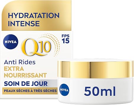 NIVEA Q10 Extra Nourishing Day Care FPS15 (1x50ml), anti-wrinkle cream enriched with pure Q10 & Argan oil, nourishing anti-aging cream, moisturizing face care for dry to very dry skin - Image 1