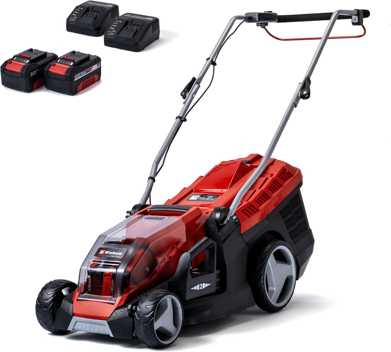 Einhell Tondeuse à Gazon sans Fil GE-CM 36/36 Li (Power X-Change, Lithium-ION, Moteur électrique sans Charbon, réglage de la Hauteur de Coupe à 6 Positions, avec 2 Batteries 4 Ah + 2 chargeurs) - Image 1