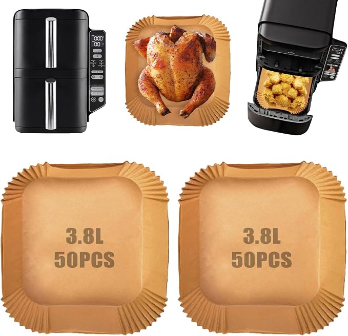 100 Pieces Air Fryer Baking Paper for Ninja Double Stack Air Fryer SL300EU, Accessories Air Fryer for Ninja Double Stack 7.6L SL300EU, Air Fryer Ninja Dish, Air Fryer Mould - Image 1