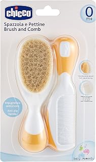 Baby Hair Brush and Comb Set, Soft Natural Bristle Brush, Rounded End Comb, Non-Slip Handle, Newborn Gift - Newborn Essentials 0+ Months, Orange - Image 1