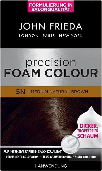 John Frieda Precision Foam Colour - Couleur : 5N Medium Natural Brown - Marron moyen - Coloration permanente sous forme de mousse - Couverture parfaite et uniforme - Pour 1 application