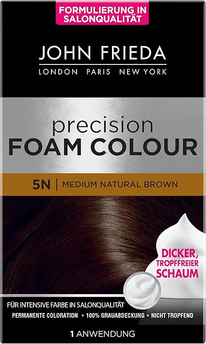 John Frieda Precision Foam Colour - Couleur : 5N Medium Natural Brown - Marron moyen - Coloration permanente sous forme de mousse - Couverture parfaite et uniforme - Pour 1 application - Image 1
