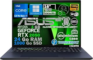 ASUS Ordinateur Portable Intel i7 13ᵉ Gén, RAM 24Go DDR5, SSD 1To, NVIDIA 4Go, Écran 16" FHD IPS, WiFi6E, Thunderbolt, Châssis Aluminium, Fingerprint, Face ID, Clavier AZERTY Rétroéclairé, Win 11 Pro - Image 1