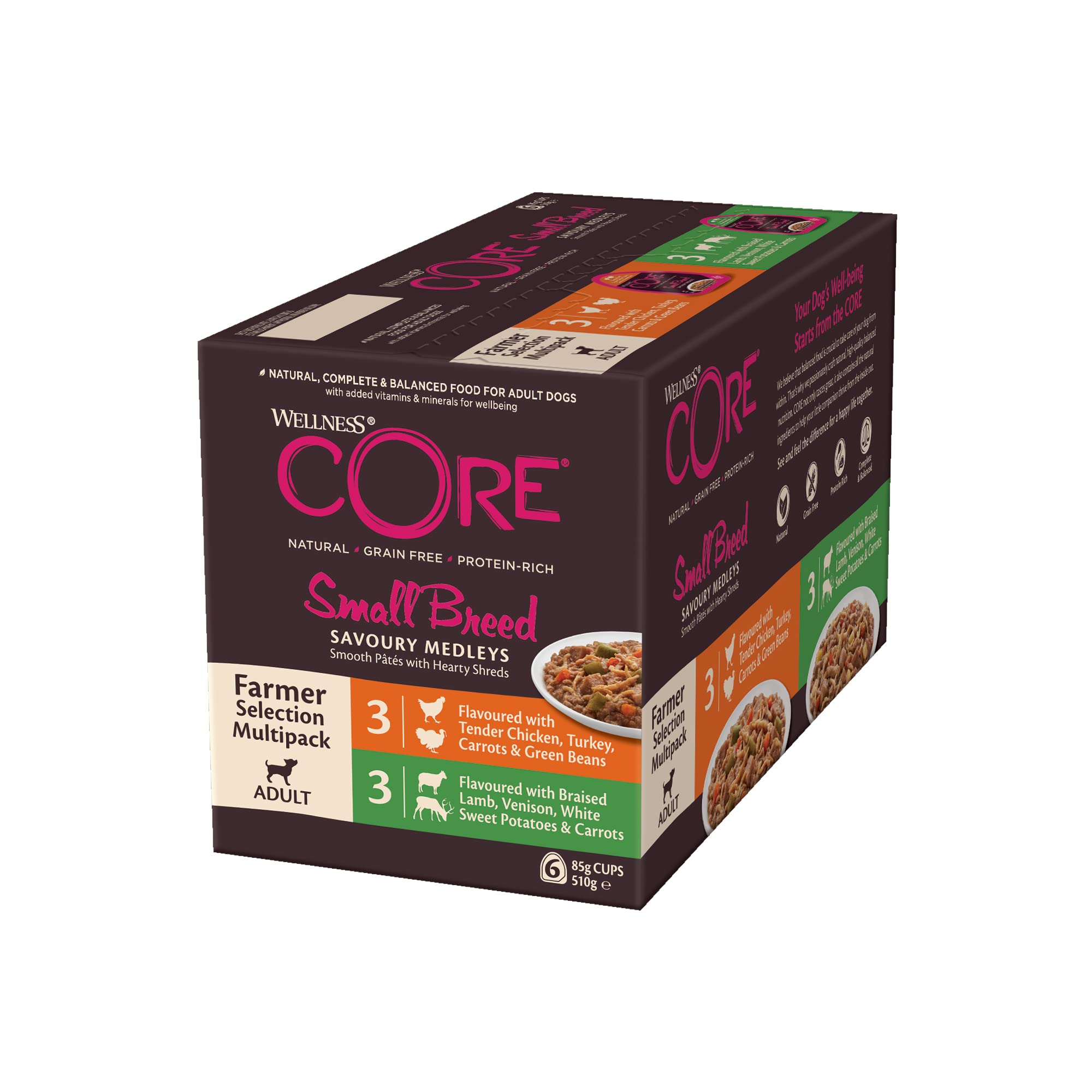 Wellness CORE Savoury Medleys 6 x 85 g, Multipack, Farmer Selection - Grain Free, Natural, Hypoallergenic, High Protein, High Meat Content, Grain-Free, Natural, - Image 1