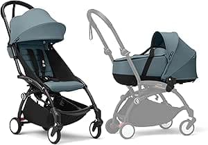 Stokke YOYO3 Stroller with Newborn Carrycot and 6+ Colour Pack - Includes Black Frame, YOYO 6+ Colour Pack (Aqua) and Newborn Carrycot (Aqua)
