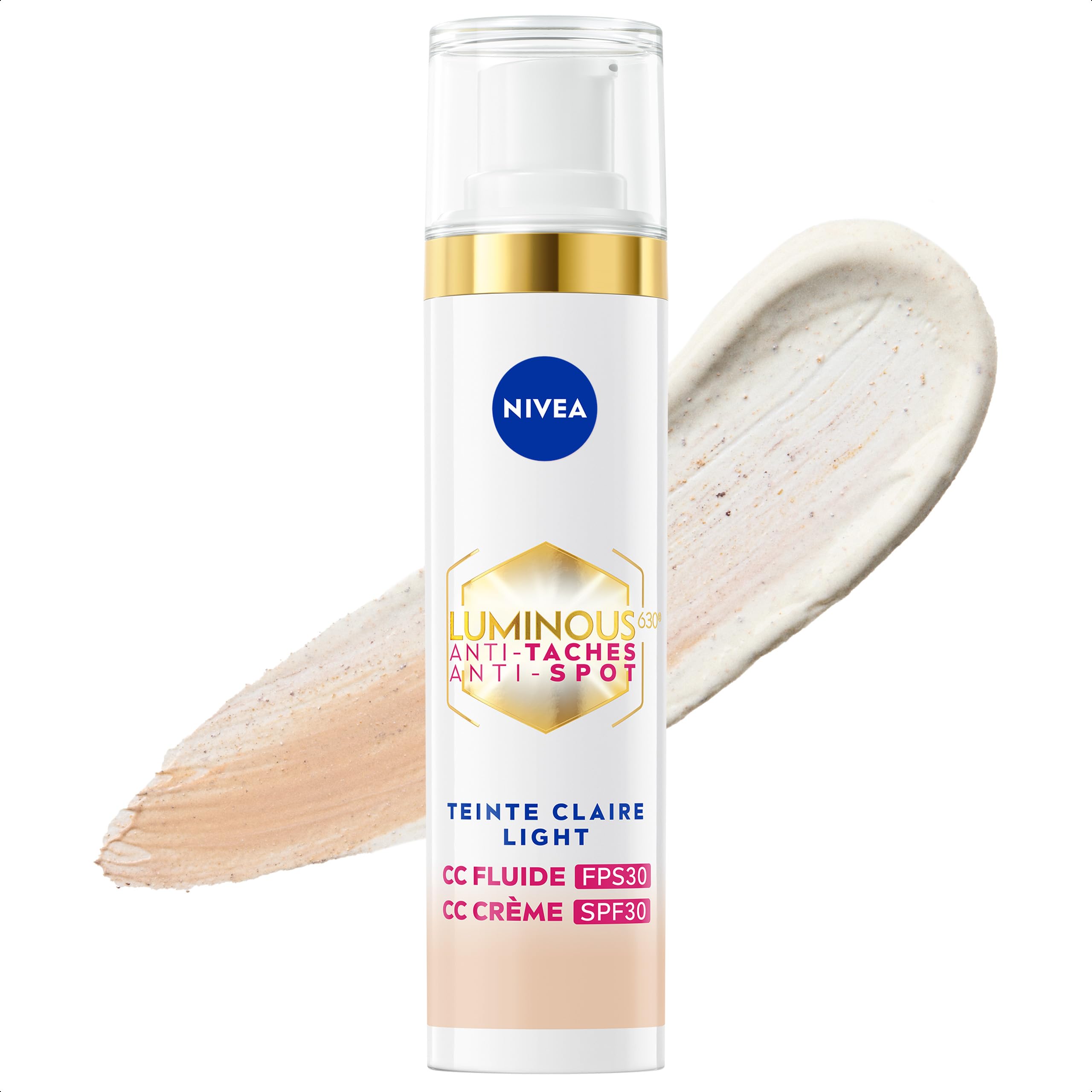 NIVEA Luminous 630 CC Fluide anti taches FPS30 Teinte Claire (1 x 40 ml), CC Crème teint unifié, Fond de teint couvrant imperfections, Soin visage teinté anti-âge correcteur réducteur de taches - Image 1