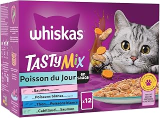 générique WHISKAS – Pâtée Savoureuse en Sauce, Saveurs Saumon et Poisson Blanc, Texture Fondante (12 Sachets) - Le Lot De 3 - Image 1