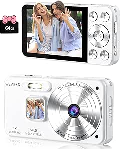Digital Camera 4K 64GB, Wevoor 64MP Autofocus Compact Portable Camera with 2.8 Inch LCD, 18X Digital Zoom, 2000mAh Battery, for Vlog Travel Party Selfies Student Adult Beginner - Image 1