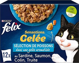 FELIX | SENSATIONS | Chat Adulte | Selection de Poissons en Gelée : au Saumon, Sardine, Colin, Truite | Aliment humide 100% complet et équilibré | Sachets Fraîcheurs | Lot de 6 (12 x 85 g) - Image 1