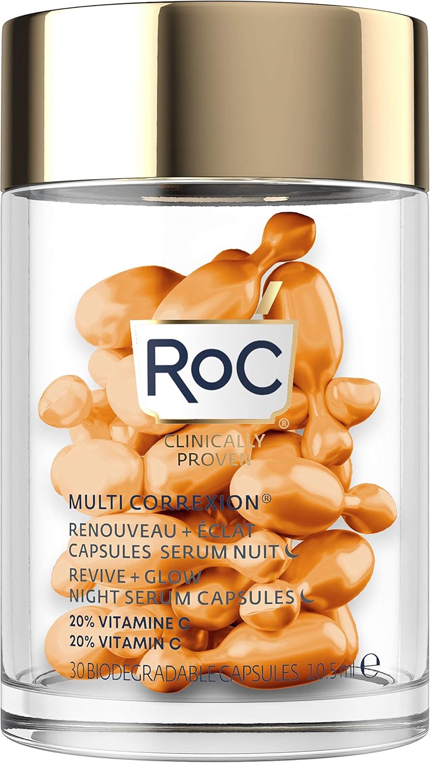 RoC - Multi Correxion Revive + Glow Sérum de Nuit Lissant à la Vitamine C - Anti-rides et Vieillissement -Anti-Âge - Réduction des Points Noirs - 30 Capsules - Image 1
