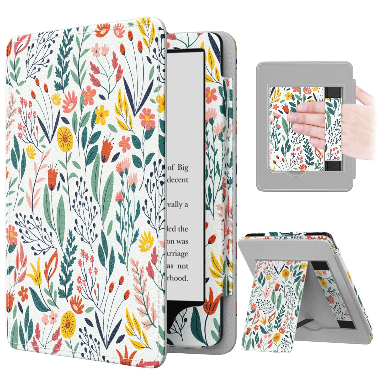 MoKo Étui Compatible avec 7"/6,8 Pouces Kindle Paperwhite(12e Gén. 2024/11e Gén. 2021), Coque de Protection avec Dragonne, Auto Réveil/Veille pour Kindle Paperwhite Édition Signature, Fleur - Image 1