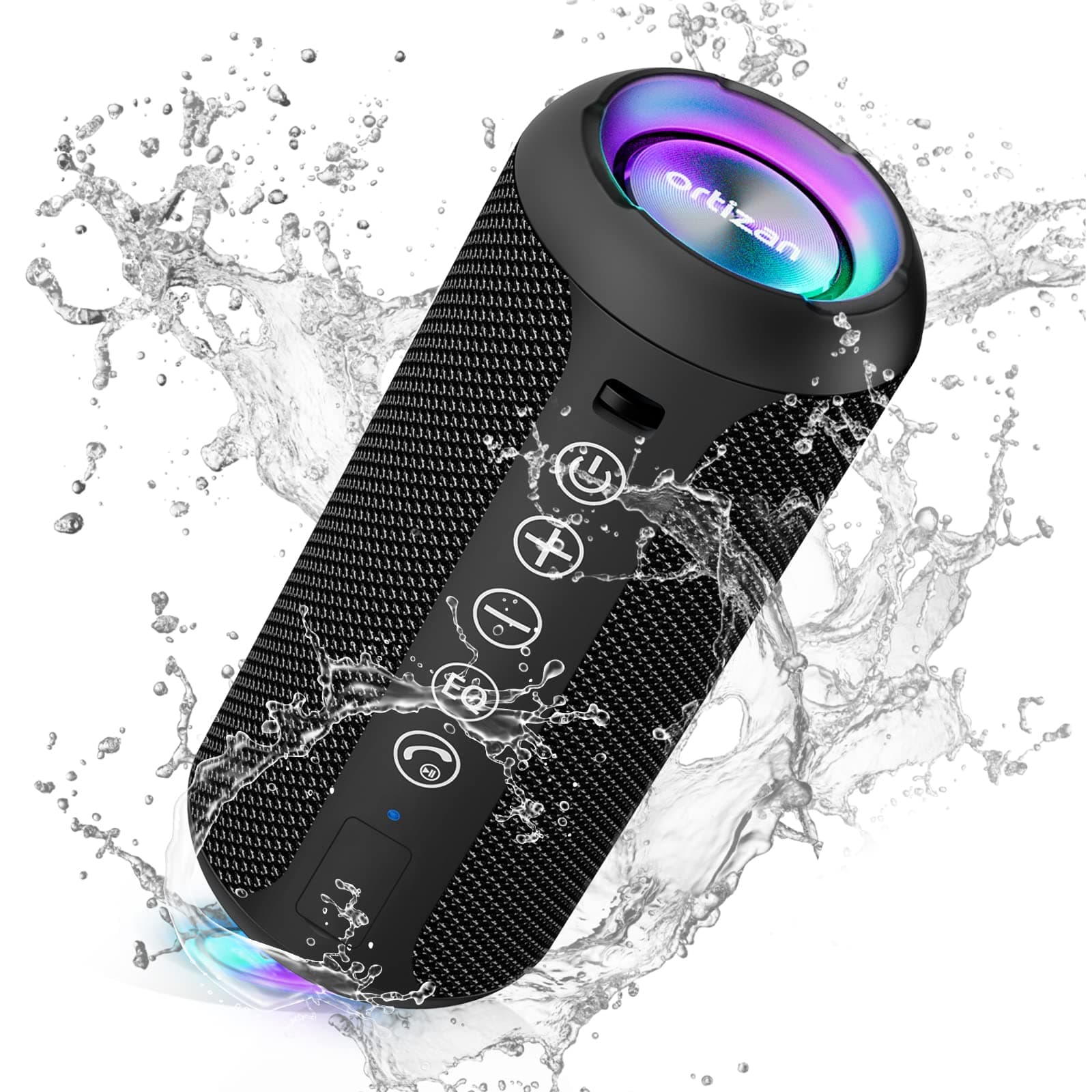 Ortizan Bluetooth 5.3 Portable Wireless Speaker with Powerful Bass, IPX7 Waterproof, 360 Degree Subwoofer, 30 Hrs Battery Life, Dual Stereo Pairing, LED Light