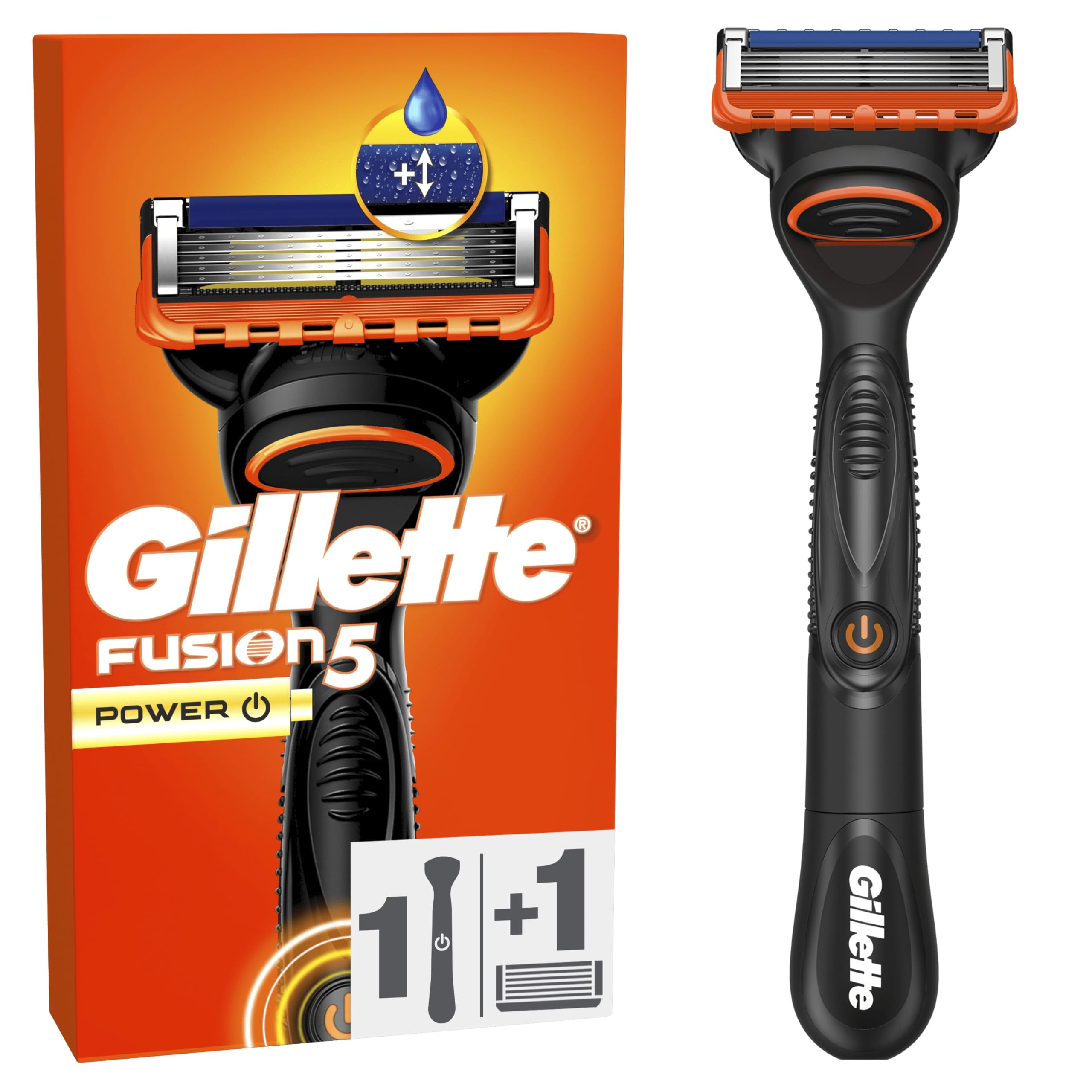 Gillette Fusion5 Power Men's Shaver, Reusable Handle and Ultra Sharp 5 Blade Cartridge with Lubricating Strip for a More Comfortable Facial Shave, 1 Refill for 20 Shaves - Image 1
