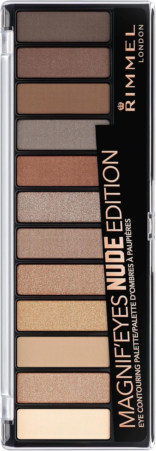 Rimmel - Ombre à Paupières Palette Magnif'Eyes 12 Pan - Fini Mat, Satiné et Brillant - Longue Tenue - 001 Nude Edition - 14,16gr