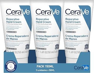 CeraVe 3 x 50 ml de crème régénérante pour les mains extrêmement sèches et rugueuses, réduit la sécheresse avec 3 céramides essentiels et de l'acide hyaluronique - Image 1