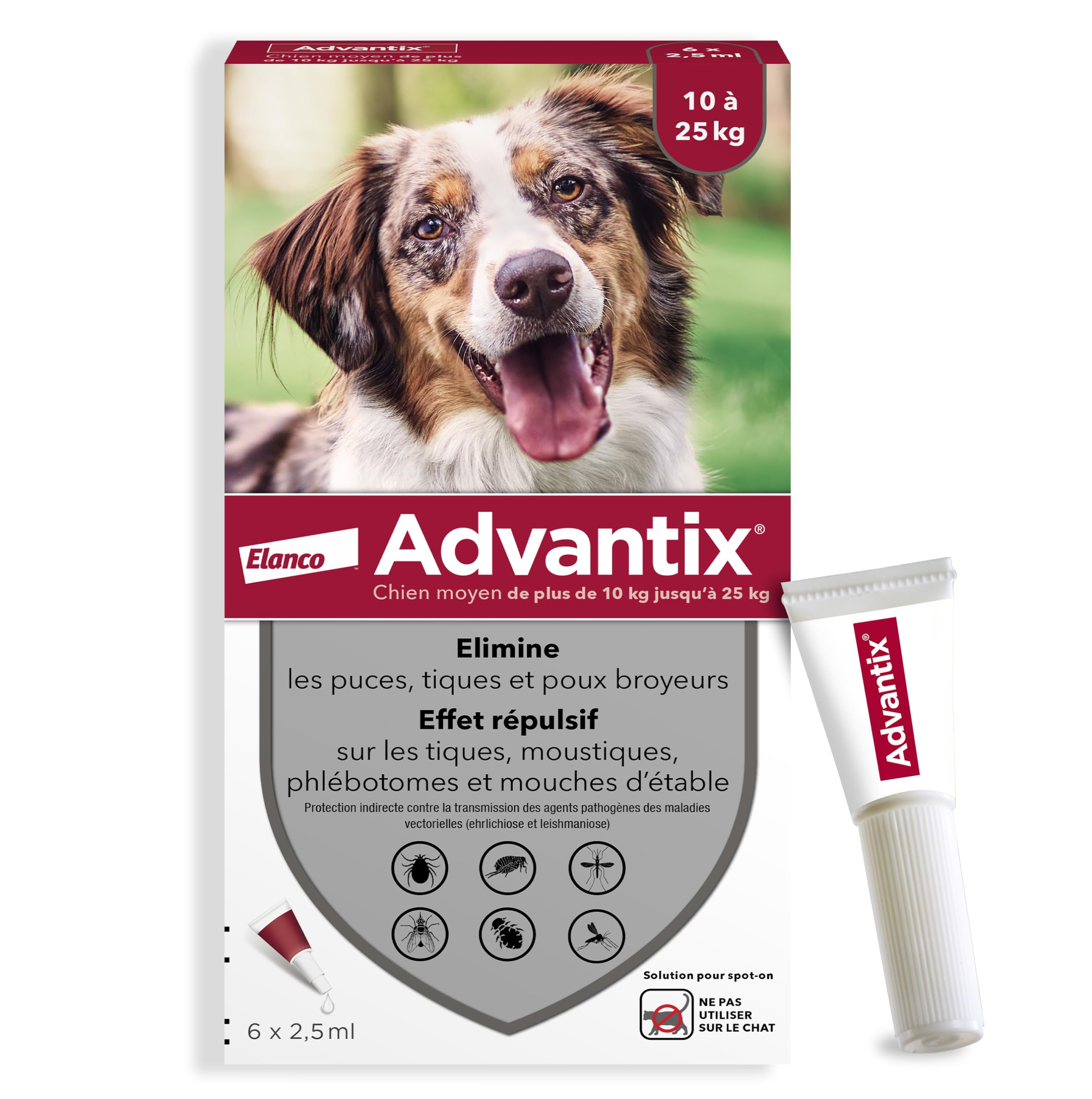 ADVANTIX Medium Dog – Flea and Anti-Tick – 10-25 kg – 6 Pipettes - Image 1