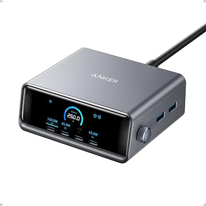 Anker Prime 250W USB C Charger, 6 Port GaN Ultra-Fast Charging Dock, 2.26" LCD Display, Smart Control Wheel, MacBook Pro/Air, iPhone 17/16/15, Pixel, Galaxy, Apple Watch, and More - Image 1