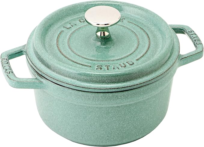 Staub 40508-400 Pico Casserole Dish, Round, Sage Green, 16 cm, Small Cast Enamel Dutch Oven, Induction Compatible, Authentic Japanese Product with Serial Number Included - Image 1