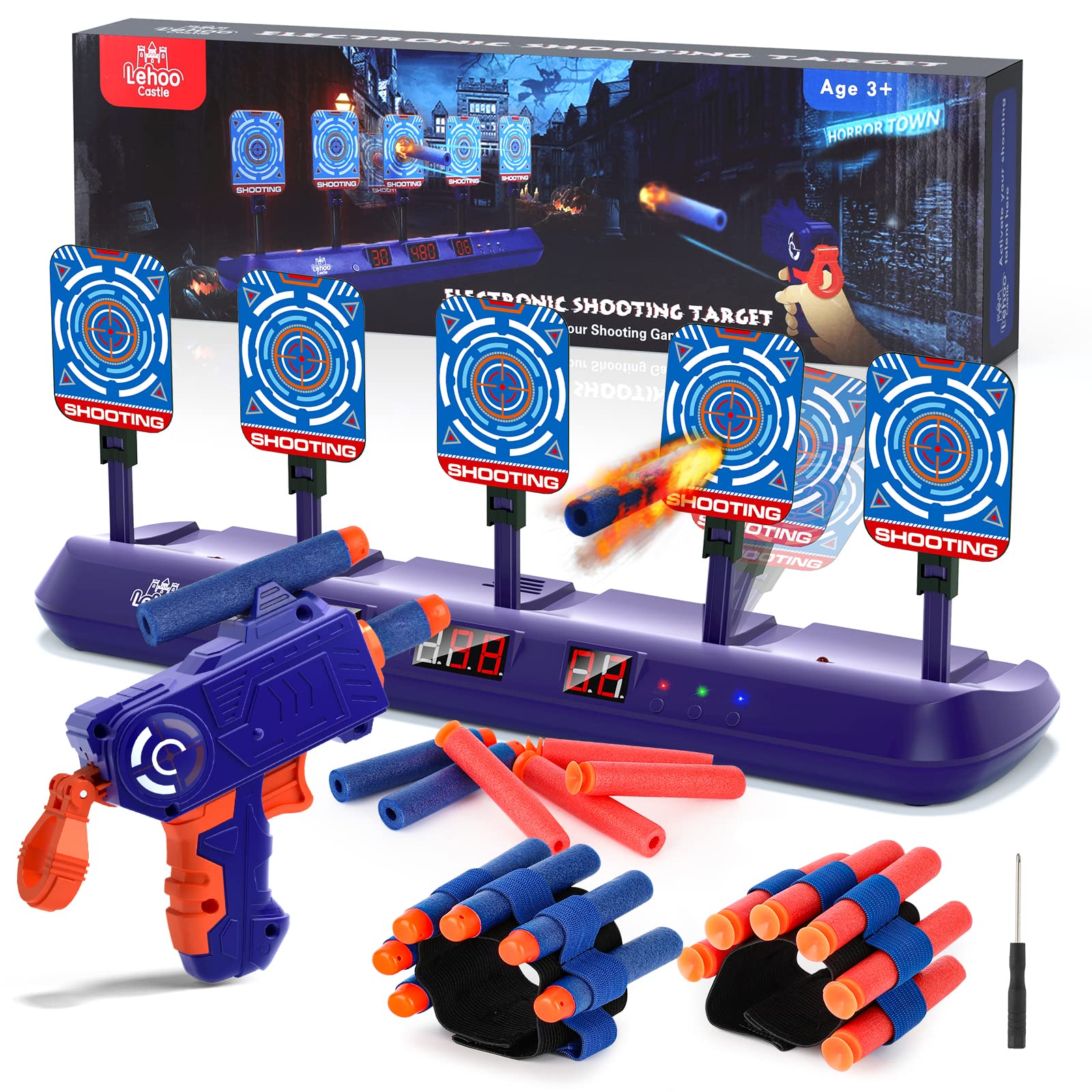 Lehoo Castle Nerf Shooting Target with Gun Toy, Electronic Target with 20 Darts, Outdoor Games for Children, Gift for Boys 3 4 5 6 7 8 Years Old - Image 1