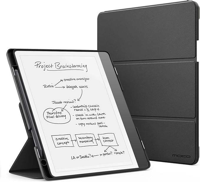 MoKo Stand Case for Kindle Scribe (Model 2024/2022) Premium Leather Case with Pen Holder, Auto Sleep/Wake for 10.2 inch Amazon Kindle Scribe 2024, Black - Image 1