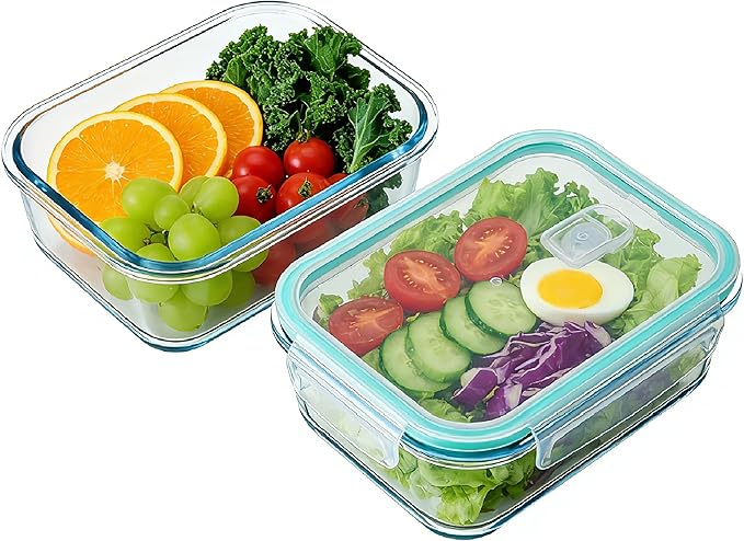 MerryNine Set of 2 Lunch Boxes, 1050ml Glass Containers with Lids, Kitchen Storage and Organization, Pyrex Dish with Lid, Meal Prep Containers, Lunch Boxes - Image 1