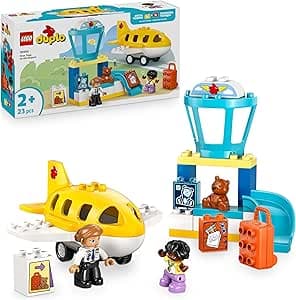 LEGO Duplo Ma Ville Première fois à l'Aéroport – Educational Game for Young Children Stimulating Motor Skills – Airplane, 2 Figures & 1 Bear – Birthday Gift for Girl or Boy from 2 Years Old 10443