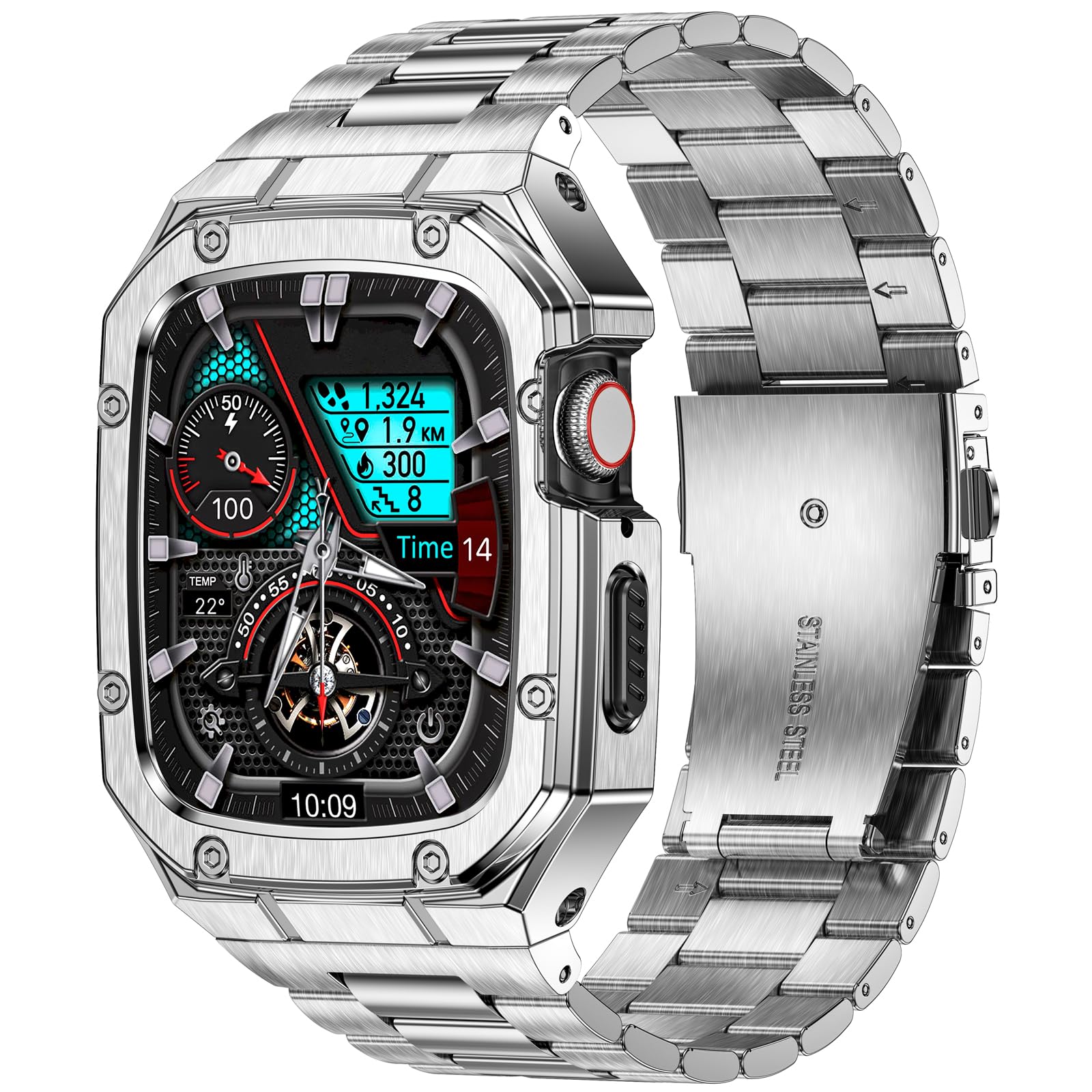 Compatible with Apple Watch Band 38mm 40mm 41mm 42mm 44mm 45mm 46mm 49mm, Metal Replacement Band for Ultra 2/Ultra SE Series 10 9 8 7 6 5 4 3 2 1 Steel - Image 1