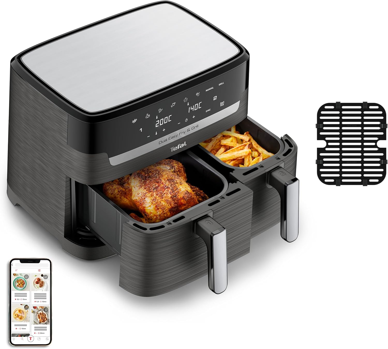 Tefal Dual Easy Fry & Grill EY905B Doppel 8,3 l Eigenst?ndig 2700 W Hei?luftfritteuse Grau (EY905B) - Image 1