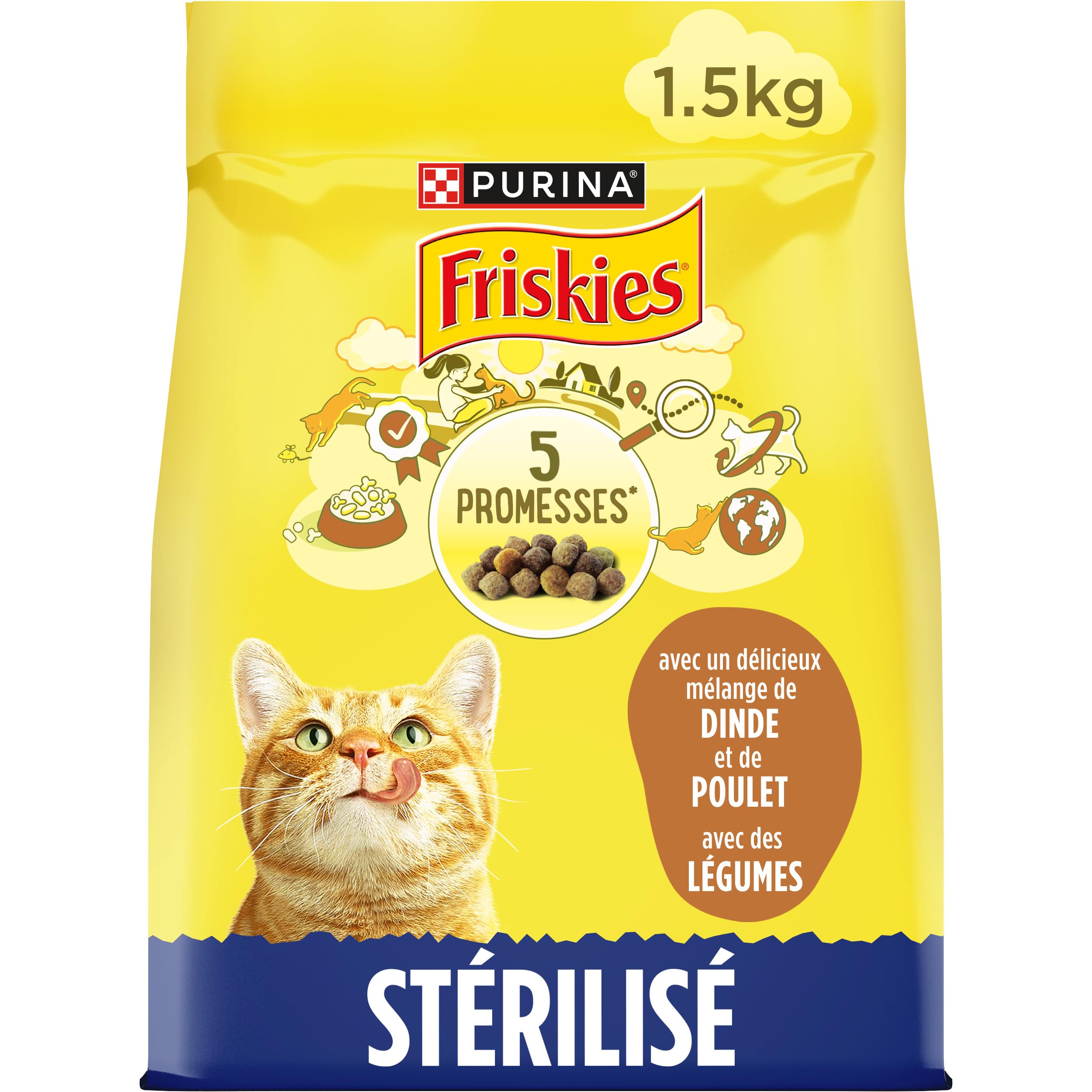 FRISKIES | Cat | Complete Food for Adult Sterilized Cats | Turkey, Chicken and Vegetables | Whole Kibble | Bag | 1.5 kg - Image 1