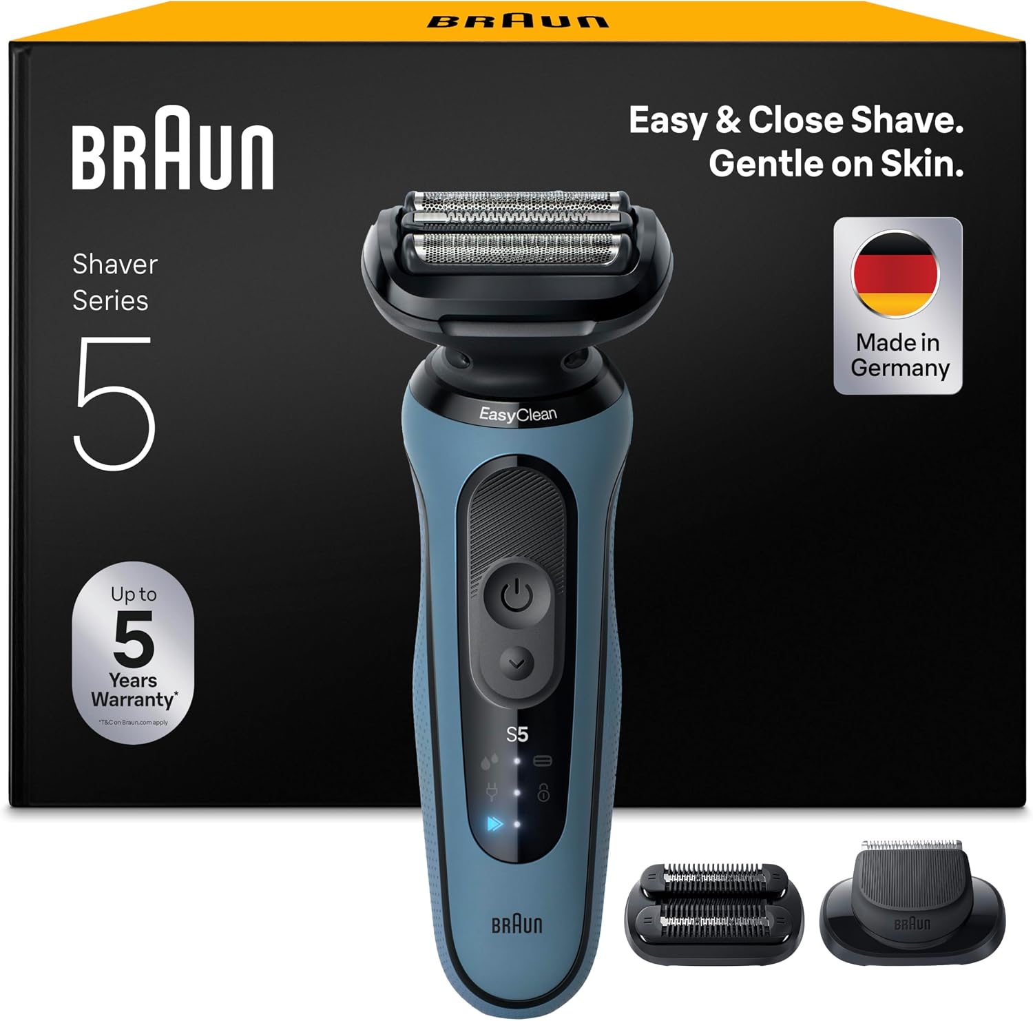 Braun Rasoir Electrique Homme Series 5 52-A1820SI, Azure, Etanche, Lames Flexibles Pour Raser Doucement Le Visage, 2 Modes De Rasage, Coffret Avec Accessoire Tondeuse A Barbe De Trois Jours - Image 1