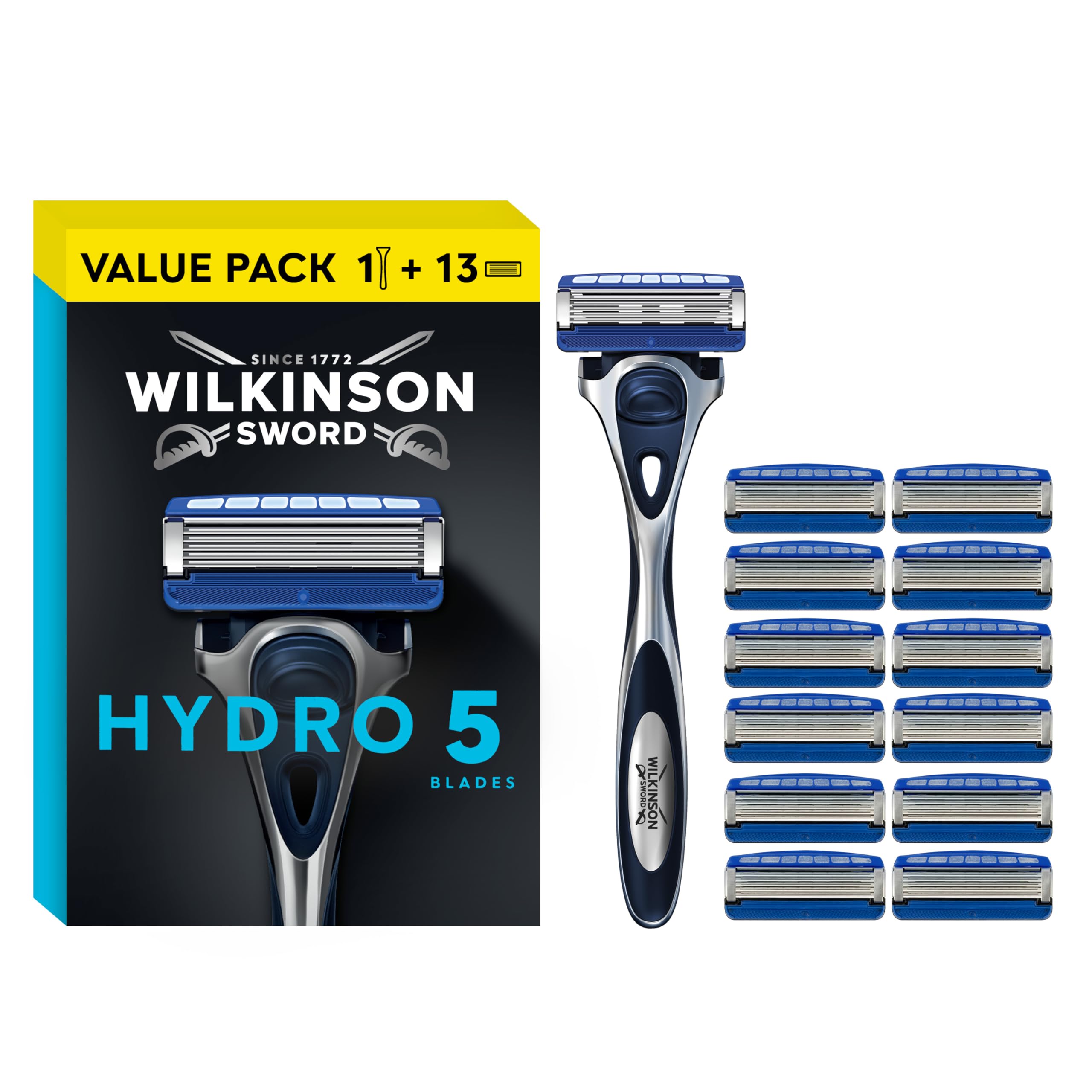 Wilkinson Sword Hydro 5 Men's Razor - Ideal for Men's Toiletry Bags - Perfect for Daily Shaving - 1 Reusable Razor Handle + 13 Replacement Blades - Image 1