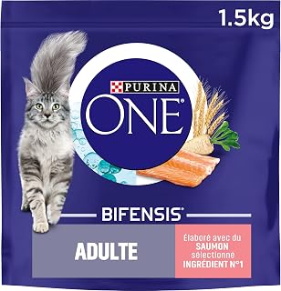 PURINA ONE | BIFENSIS | Chat Adulte | Renforce le système immunitaire, l'équilibre du microbiome et aide à maintenir un système urinaire sain | Croquettes | au Saumon | Sac | Lot de 6 x 1,5 Kg - Image 1