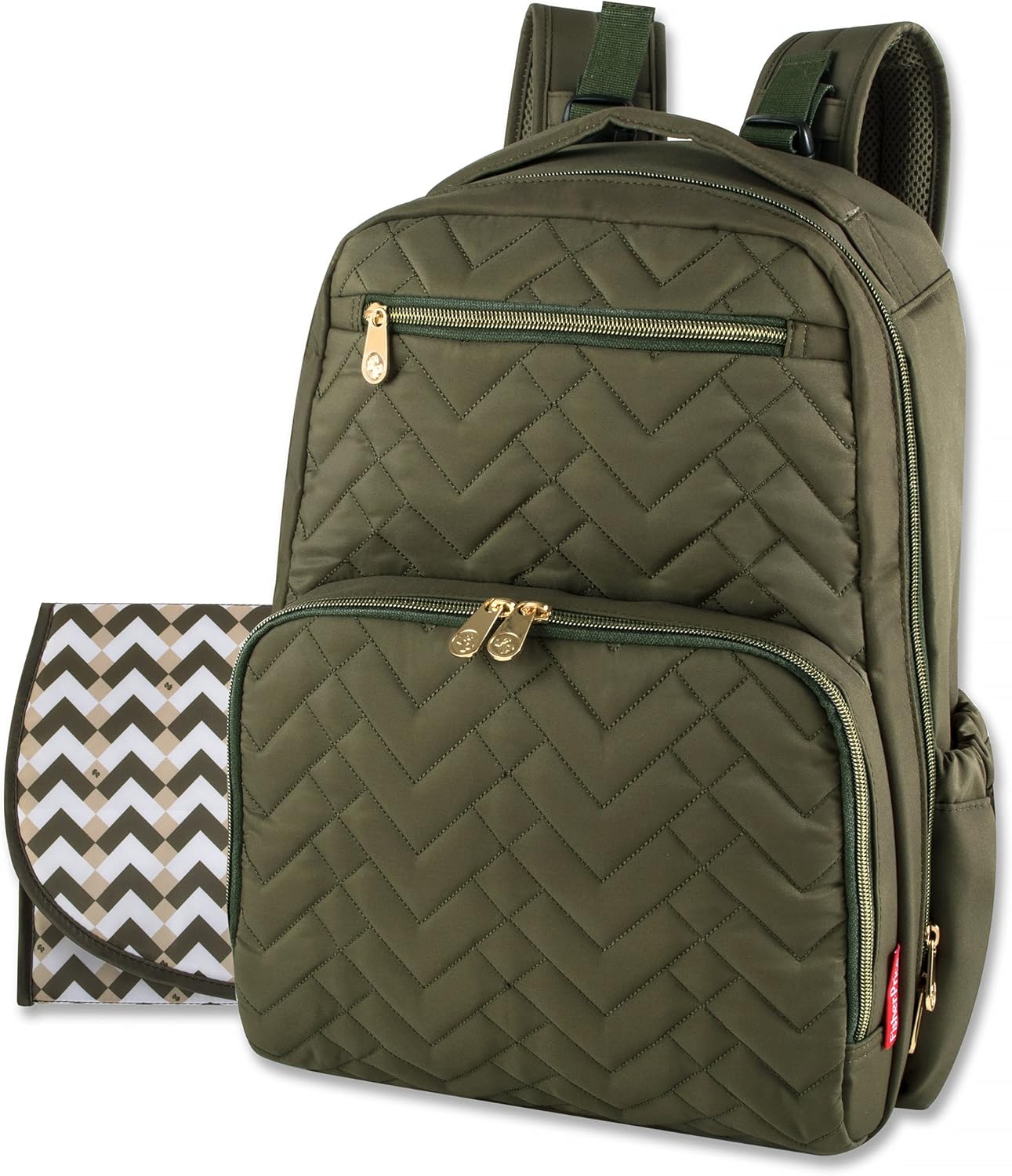 Baby Essentials Fisher Price Sac à langer Collection Signature avec poches pour téléphone portable et tablette et clips pour poussette vert olive taille unique - Image 1
