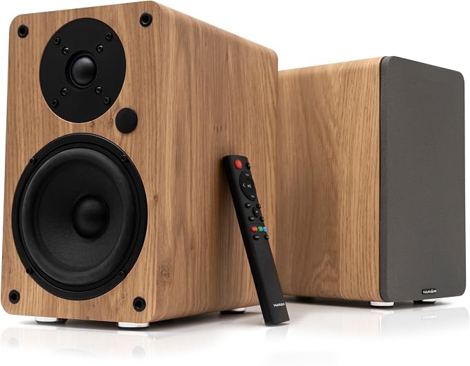 VULKKANO A5 Arc Active Monitoring Speakers with Woofer 5.25 Inches, Bluetooth 5.0, HDMI Arc, Optical, RCA, USB, Subwoofer Output, Elegant Design TV Speaker, Brown - Image 1
