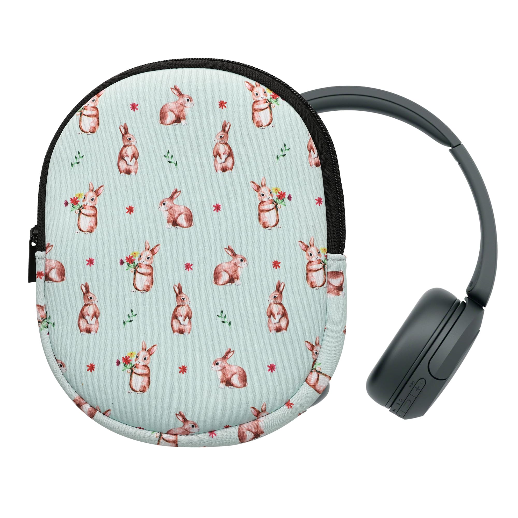 kwmobile Case Compatible with Sony WH-CH520 / WH-CH510 / MDR-ZX110 Soft Neoprene Protective Case for Headphones 21.5 x 16 cm White / Brown / Green Grey - Image 1